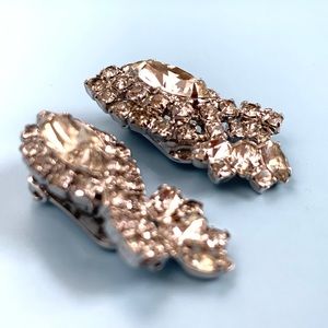 Vintage Kramer New York White Rhinestone Silver Tone Clip Earrings